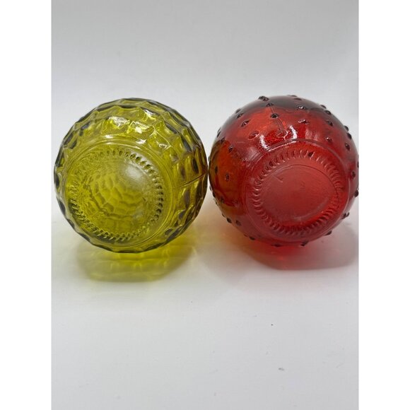 Glass Bud Vases 6" Tall Set Of 2 Yellow & Red Textured Decorative Tabletop Piec - Picture 5 of 8